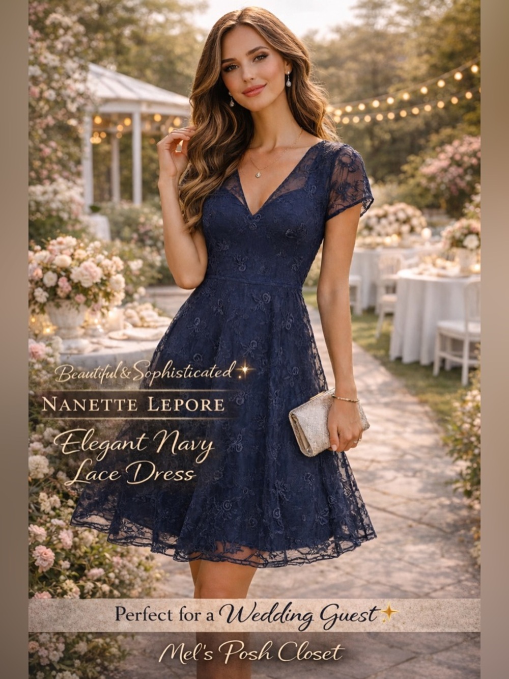 🌸 Nanette Lepore Navy Floral Embroidered Dress • Size 10 🌸